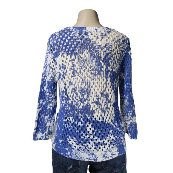 CHICOS Zenergy Open Knit Beach Coastal Grandma Floral Sweater Pullover Top 1 M - Picture 5 of 10